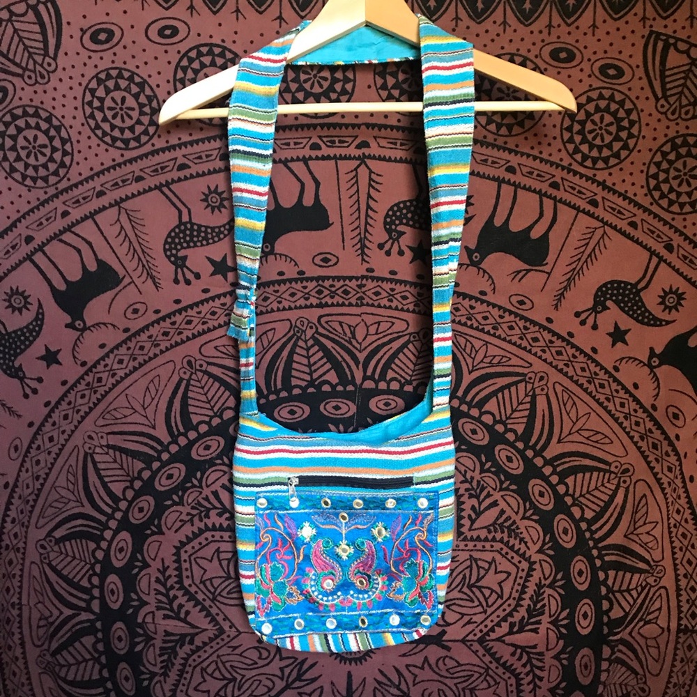 Hand Embroidered Baby Blue Striped Purse
